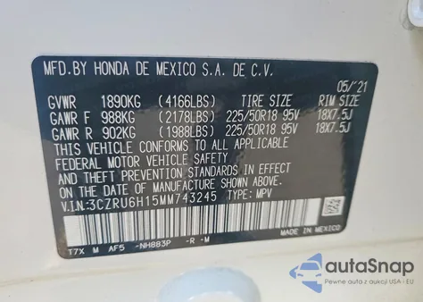 2021 Honda Hr-V Sport z USA, uszkodzony, nr VIN 3CZRU6H15MM743245